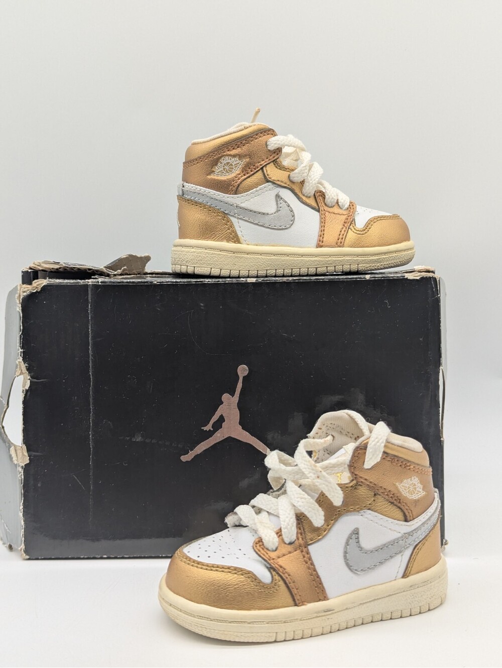 Nike Air Jordan 1 Premium TD Metallic Gold Baby Kids Size 3C Shoes 322677-711